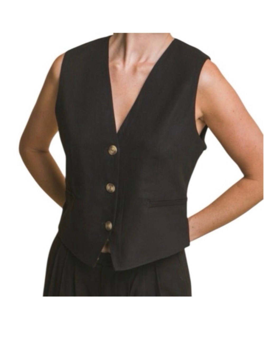 Women's Love Tree Black Linen Set, Size S/M